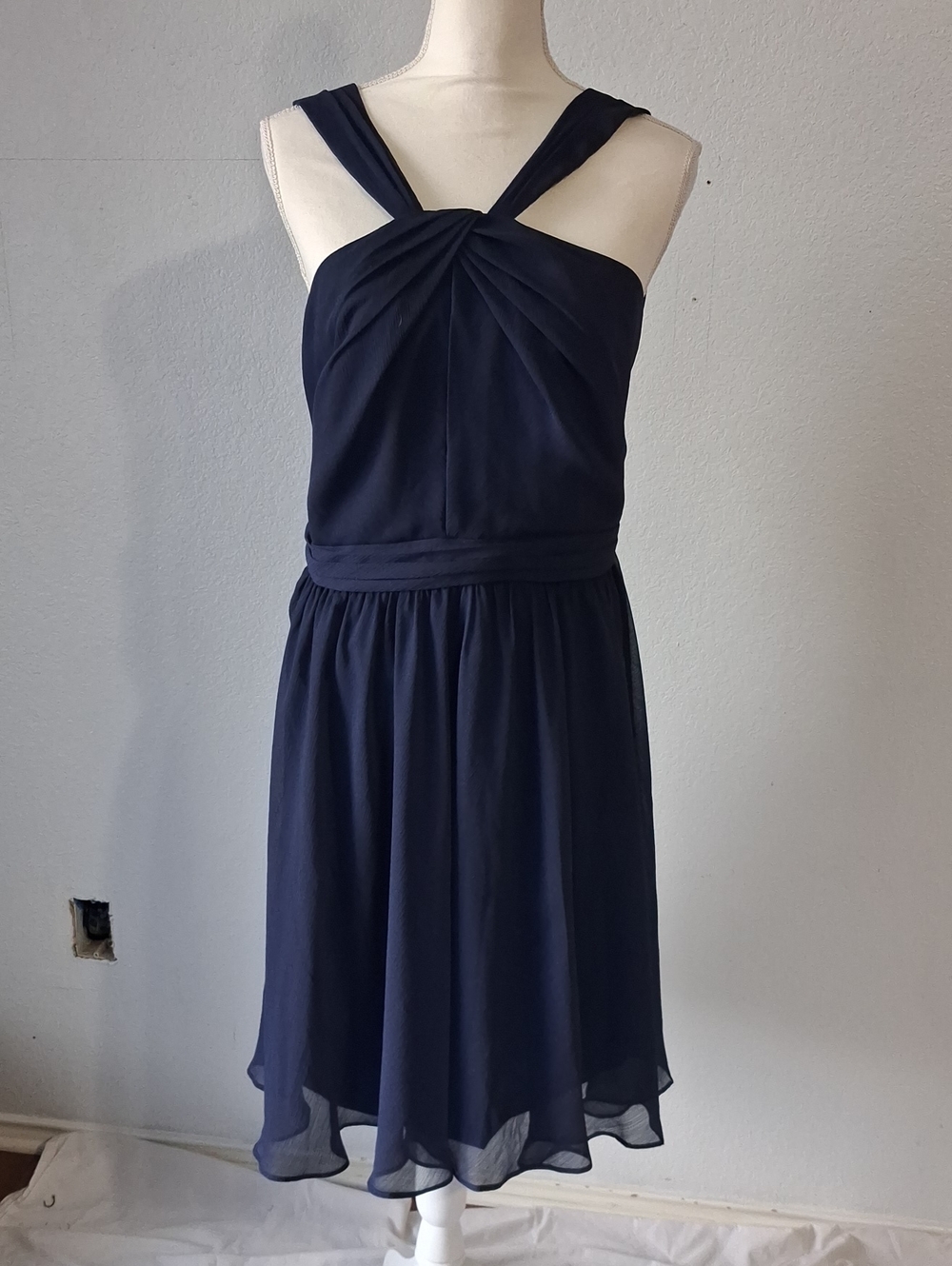 David's Bridal Navy Twisted-Strap Chiffon Dress